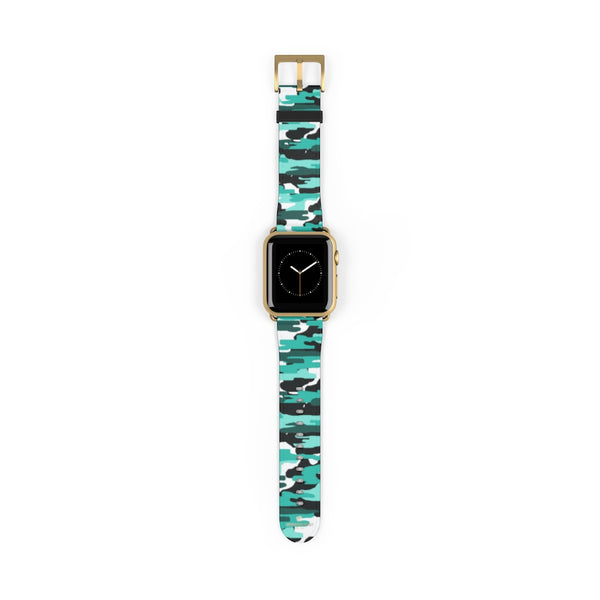 Blue Camo Army Military Print 38mm/42mm Watch Band For Apple Watch- Made in USA-Watch Band-Heidi Kimura Art LLC
