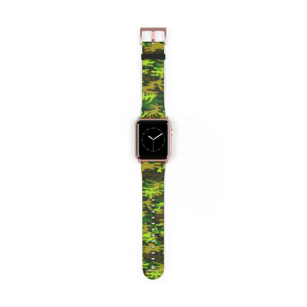 Green Brown Camo Military Print 38mm/42mm Watch Band For Apple Watch- Made in USA-Watch Band-42 mm-Rose Gold Matte-Heidi Kimura Art LLC