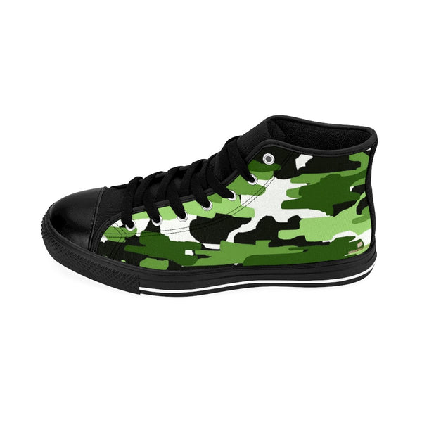 Frog White Green Camouflage Army Military Print Men's High-top Sneakers Shoes-Men's High Top Sneakers-Heidi Kimura Art LLC