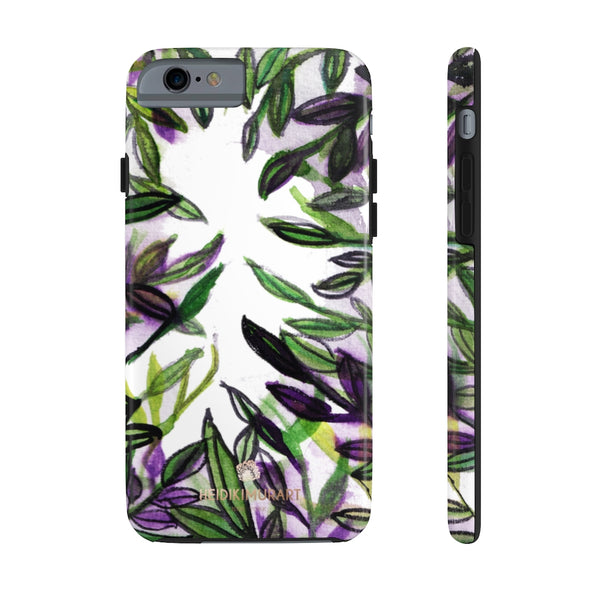 White Purple Tropical Leaf Phone Case, Floral Print Flower Case Mate Tough Phone Cases-Made in USA - Heidikimurart Limited 