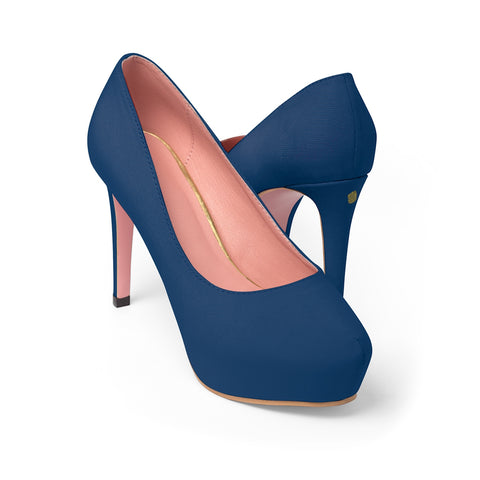 Royal Navy Blue Solid Color Print Luxury Women's Platform Heels (US Size: 5-11)-4 inch Heels-US 7-Heidi Kimura Art LLC