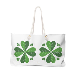 White Green Clover Leaf St. Patrick's Day Irish Print 24"x13"Weekender Bag- Made in USA-Weekender Bag-24x13-Heidi Kimura Art LLC