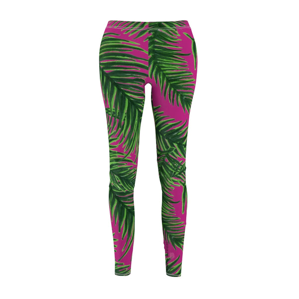 Pink Tropical Leaves Casual Tights, Best Jungle Leaves Women's Casual Leggings, Green Jungle Palm Tree Women's Long Leggings, Women's Fashion Best Designer Premium Quality Skinny Fit Premium Quality Casual Leggings - Made in USA (US Size: XS-2XL) 