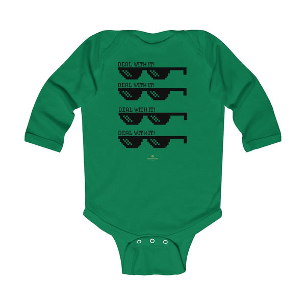 Funny "Deal With It" Cute Baby Boy/Girls Infant Kids Long Sleeve Bodysuit -Made in USA-Infant Long Sleeve Bodysuit-Kelly-NB-Heidi Kimura Art LLC