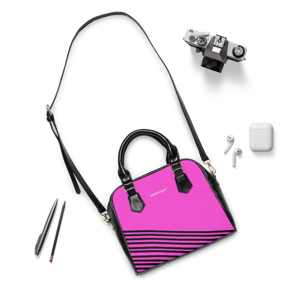 Pink Striped Shoulder Handbag