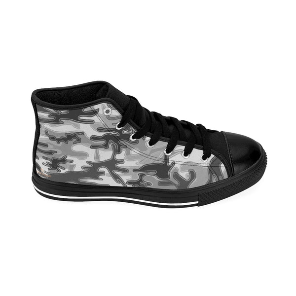 Gray Camo Print Women's Sneakers, Army Military Designer High-top Sneakers Tennis Shoes-Shoes-Printify-Heidi Kimura Art LLC