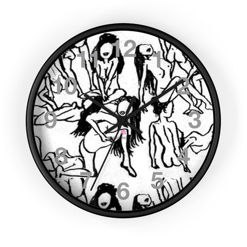 Nude Drawing Art Wall Clock,  Numeric Black White 10 inch Diameter Art Wall Clock-Printed in USA, Large Round Wood Bedroom Wall Clock