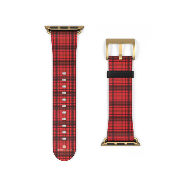 Scottish Red Tartan Plaid Print 38mm/42mm Watch Band For Apple Watch- Made in USA-Watch Band-Heidi Kimura Art LLC