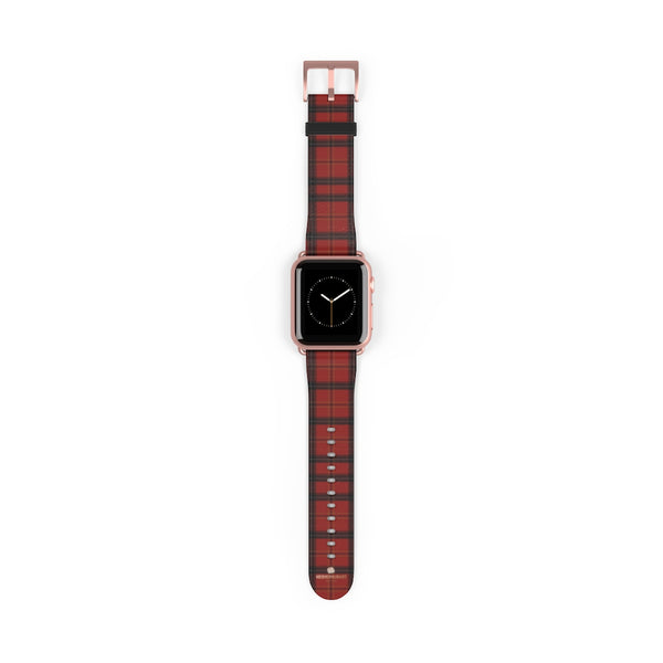 Red Black Plaid Tartan Print 38mm/42mm Watch Band For Apple Watch- Made in USA-Watch Band-Heidi Kimura Art LLC