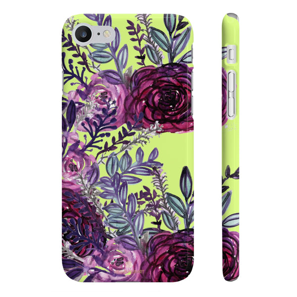 Yellow Slim iPhone/ Samsung Galaxy Floral Purple Rose iPhone or Samsung Case, Made in UK-Phone Case-iPhone 7, iPhone 8 Slim-Glossy-Heidi Kimura Art LLC