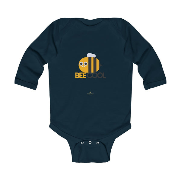 Bee Infant Long Sleeve Bodysuit, Be Cool Cute Baby Boy or Girls Kids Clothes- Made in USA-Infant Long Sleeve Bodysuit-Navy-NB-Heidi Kimura Art LLC