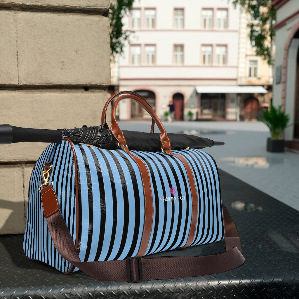 Blue Striped Waterproof Travel Bag