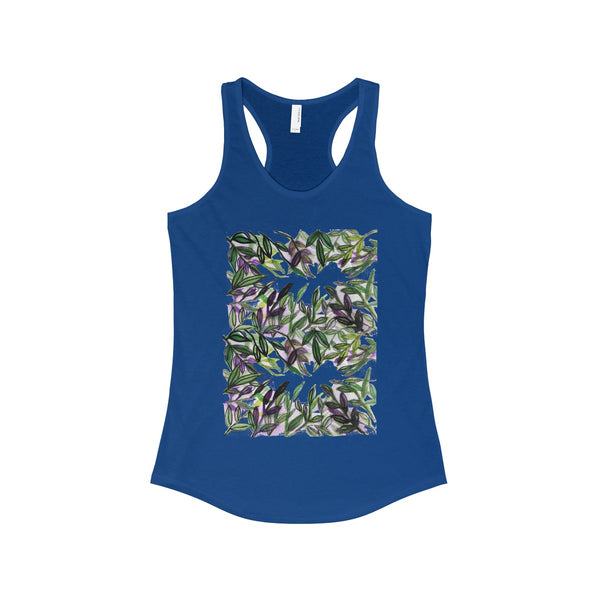 Tropical Leaves Vacation Floral Women's Ideal Racerback Tank - Made in the U.S.A.-Tank Top-Solid Royal-XS-Heidi Kimura Art LLC