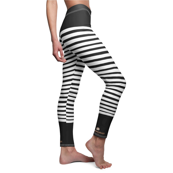 Black Striped Women's Casual Leggings-All Over Prints-Printify-Heidi Kimura Art LLC