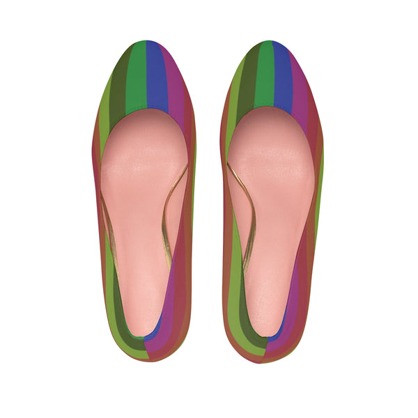 Rainbow Stripe Gay Pride Women's 4 inch High Platform Heels Shoes (US Size: 5-11)-4 inch Heels-Heidi Kimura Art LLC