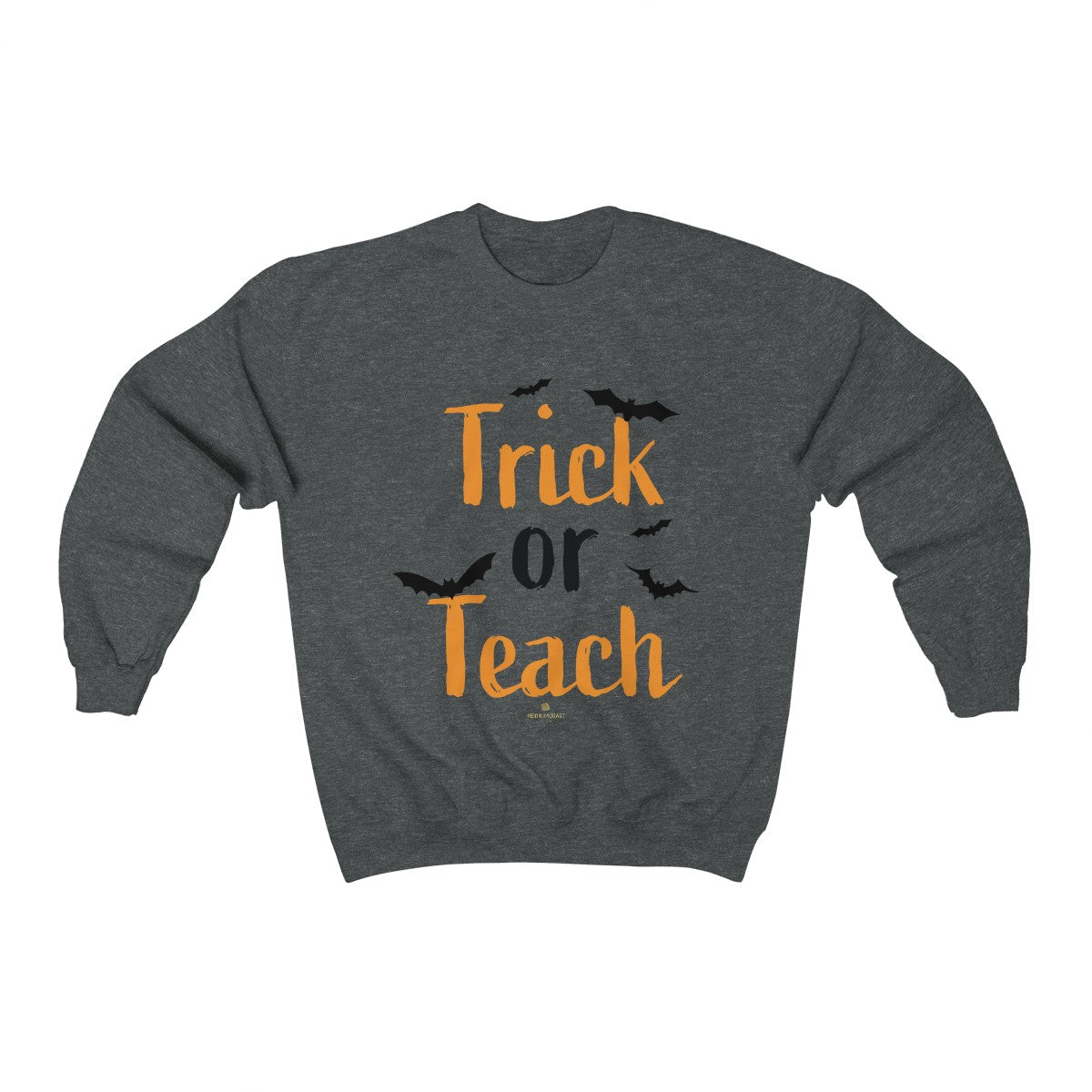 Fun Trick or Teach Bats Print Unisex Crewneck Sweatshirt For Teachers -Made in USA-Sweatshirt-Dark Heather-L-Heidi Kimura Art LLC