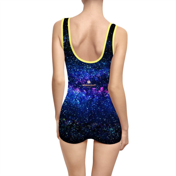 Space Cosmos Galaxy Print Designer Women's Vintage Style Swimsuit (US Size: XS-3XL)-One-piece swimwear-Heidi Kimura Art LLC