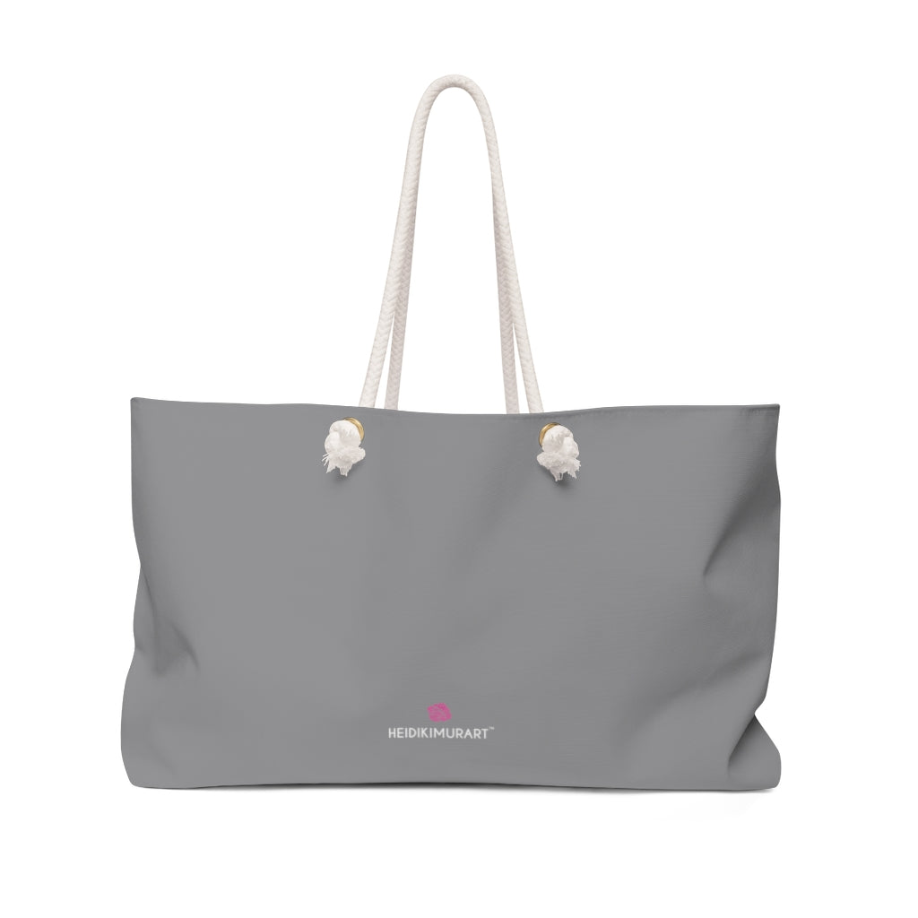 Ash Grey Color Weekender Bag, Solid Grey Color Simple Modern Essential Best Oversized Designer 24"x13" Large Casual Weekender Bag - Made in USA