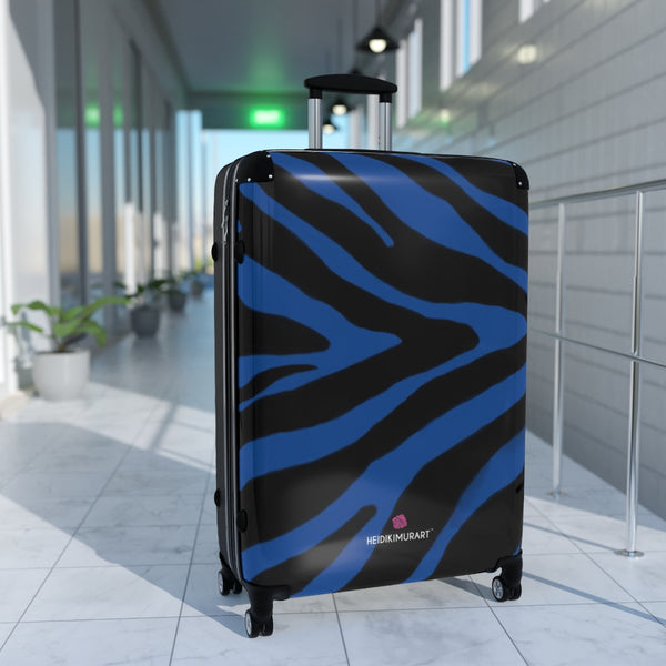 Blue Tiger Striped Print Suitcases, Animal Print&nbsp;Designer Suitcase With TSA-approved&nbsp;Lock, Best&nbsp;Suitcase Luggage (Small, Medium, Large)&nbsp;Unique Cute Spacious Versatile and Lightweight Carry-On or Checked In Suitcase, Best&nbsp;Personal Superior Designer Adult's Travel Bag Custom Luggage - Gift For Him or Her - Made in USA/ UK