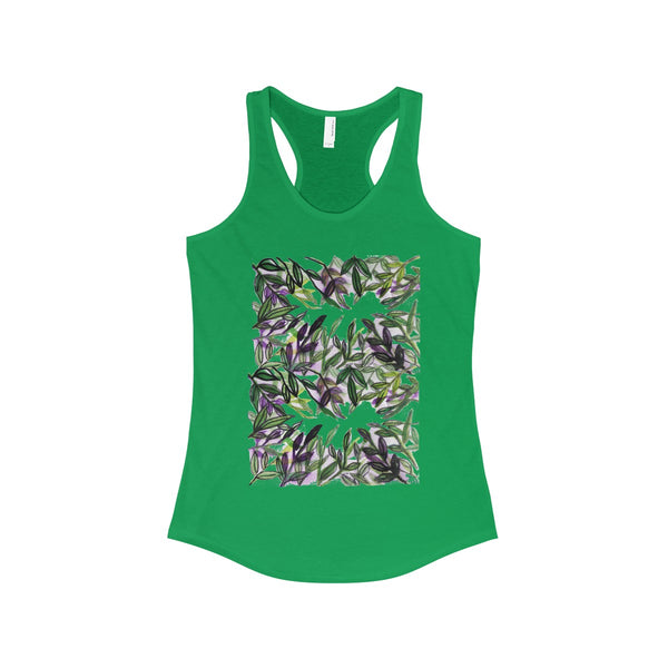 Tropical Leaves Vacation Floral Women's Ideal Racerback Tank - Made in the U.S.A.-Tank Top-Solid Kelly Green-XS-Heidi Kimura Art LLC