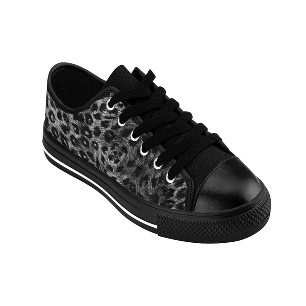 Black Leopard Print Men's Sneakers, Designer Wild Animal Print Best Low Top Shoes For Men-Shoes-Printify-Heidi Kimura Art LLC