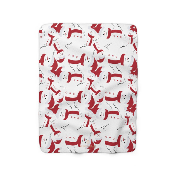 White Red Christmas Cute Fluffy Snowman Print Cozy Sherpa Fleece Blanket-Blanket-50'' x 60''-Heidi Kimura Art LLC