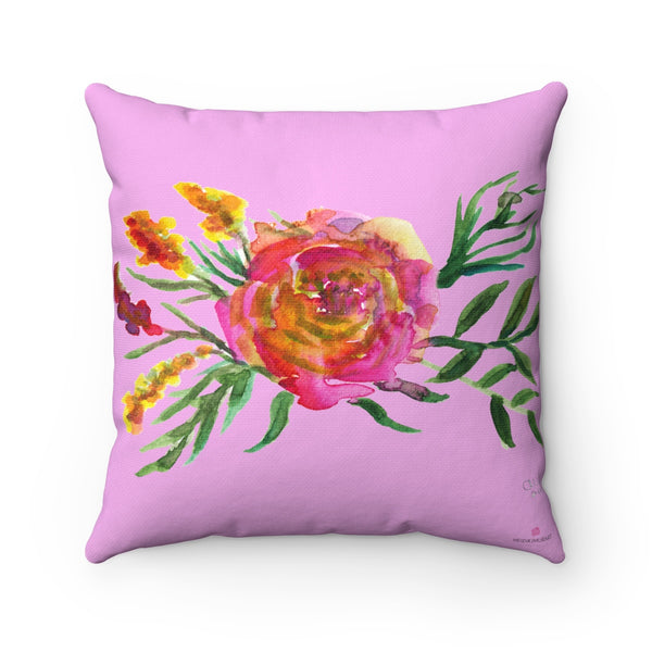 Cute Pink Rose Floral Flower Watercolor Print Square Pillow 14"/16"/18"/20"-Pillow-14x14-Heidi Kimura Art LLC