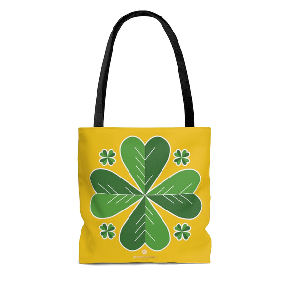 Yellow And Green Irish Green Clover Leaf St. Patrick's Day Print Tote Bag- Made in USA-Tote Bag-Heidi Kimura Art LLC