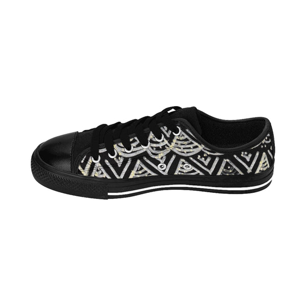 Black Chevron Pattern Mermaid King Men's Low Top Nylon Canvas Tennis Sneakers Shoes-Men's Low Top Sneakers-Heidi Kimura Art LLC
