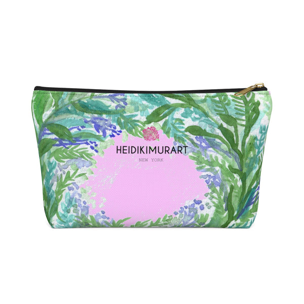 Pink French Lavender Floral Print Accessory Pouch with T-bottom-Accessory Pouch-Black-Large-Heidi Kimura Art LLC