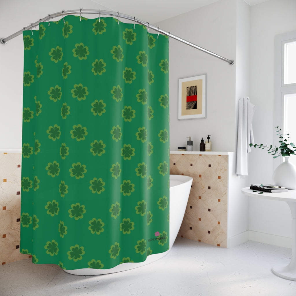 Green Clovers Polyester Shower Curtain, Irish Style St. Patrick's Day Holiday Festive 71" × 74" Modern Kids or Adults Colorful Best Premium Quality American Style One-Sided Luxury Durable Stylish Unique Interior Bathroom Shower Curtains - Printed in USA