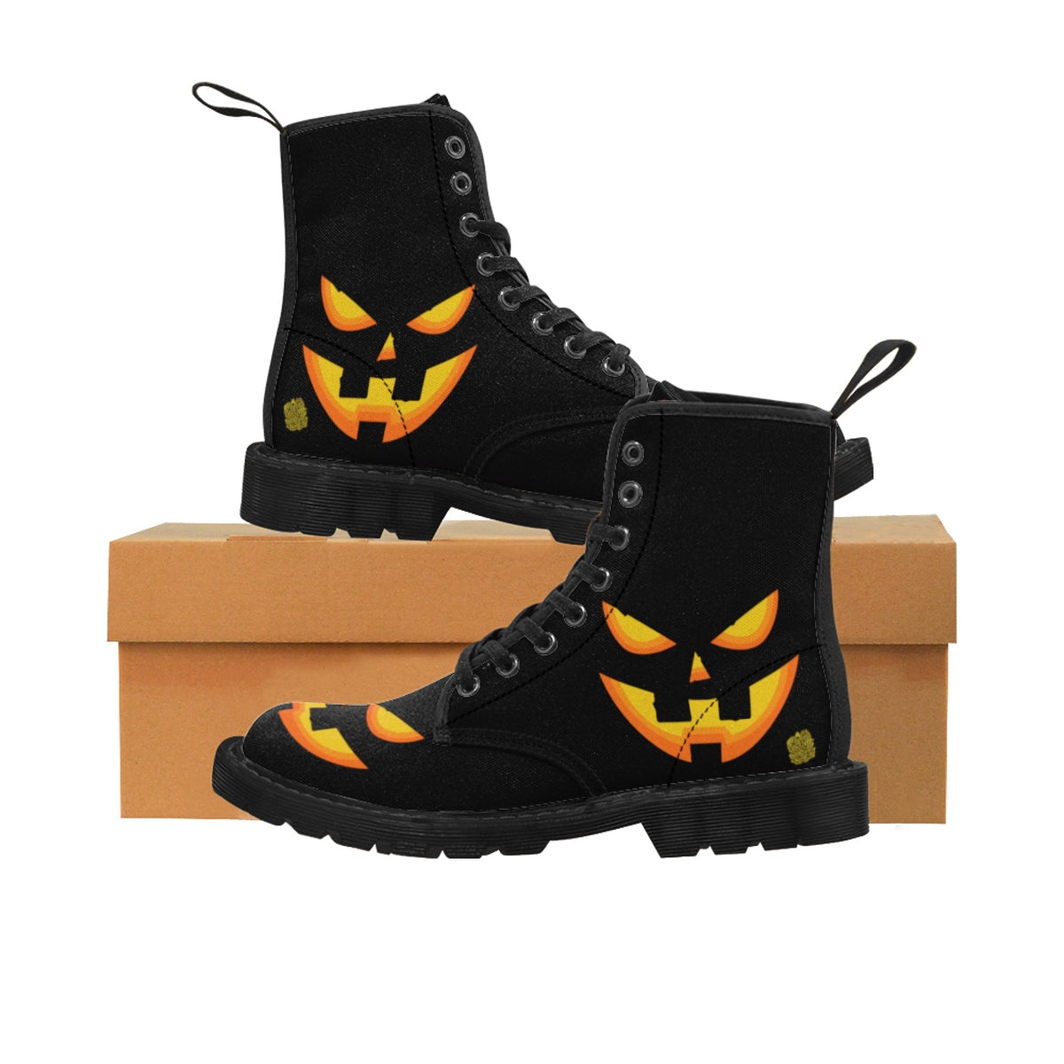 Halloween Pumpkin Face Men's Lace-Up Winter Boots Men's Shoes (US Size: 7-10.5)-Men's Winter Boots-Black-US 9-Heidi Kimura Art LLC