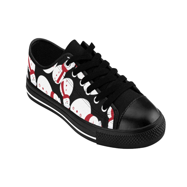 Black Red White Snowman Christmas Print Men's Low Top Sneakers Shoes(US Size: 6-14)-Men's Low Top Sneakers-Heidi Kimura Art LLC