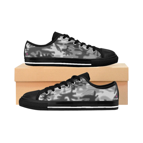 Grey Camo Print Women's Sneakers, Grey and White Army Military Camouflage Printed Designer Best Fashion Low Top Canvas Lightweight Premium Quality Women's Sneakers (US Size: 6-12)