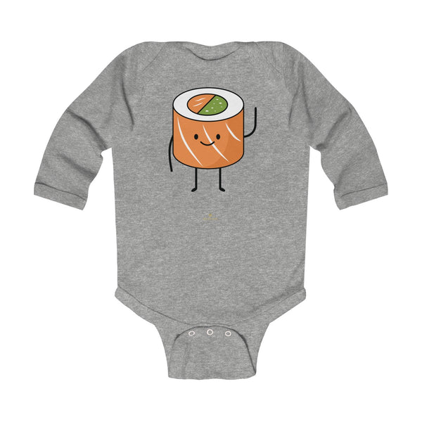 Salmon Sushi Lover Baby Boy or Girls Infant Kids Long Sleeve Bodysuit - Made in USA-Infant Long Sleeve Bodysuit-Heather-NB-Heidi Kimura Art LLC