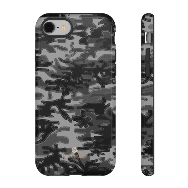 Grey Camouflage Phone Case, Army Military Print Tough Designer Phone Case -Made in USA-Phone Case-Printify-iPhone 8-Glossy-Heidi Kimura Art LLC