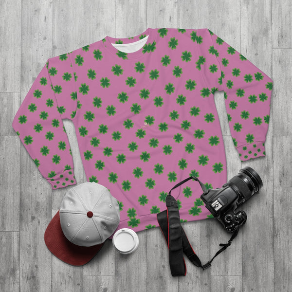 Pink St. Patrick's Day Shirt, Pink St. Patrick's Day Green Clover Leaf Print Unisex Classic Fit Couple's Cotton Polyester Sweatshirt - Made in USA (US Size: XS-2XL) Shamrock St. Patrick's Day Sweatshirt Unisex, Mens st patricks day, St patricks day shirt women long sleeve, St Patricks Day Tops in Men's T-Shirts, St. Patrick's Day Men's and Women's Unisex Couples Top, mens st patricks day shirts, st patricks day t shirts
