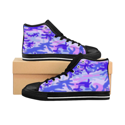 Purple Camo Women's Sneakers, Army Print Designer High-top Sneakers Tennis Shoes-Shoes-Printify-Black-US 9-Heidi Kimura Art LLC