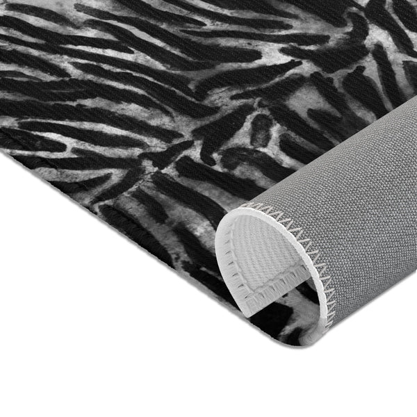 White Black Tiger Stripe Animal Print 24x36, 36x60, 48x72 inches Area Rugs- Printed in USA-Area Rug-Heidi Kimura Art LLC