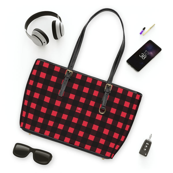 Red Buffalo Print Tote Bag, PU Leather Shoulder Hand Work Bag