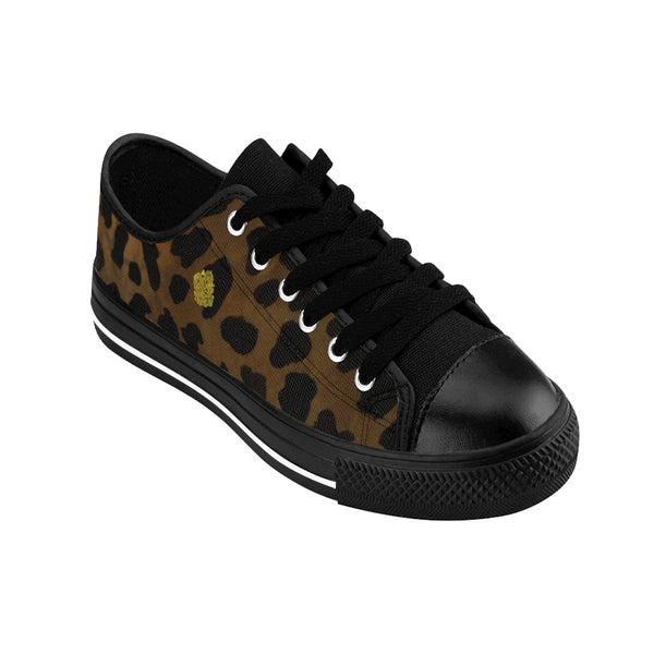 Brown Leopard Cheetah Animal Print Lightweight Men's Fashion Canvas Sneakers Shoes-Men's Low Top Sneakers-Heidi Kimura Art LLC
