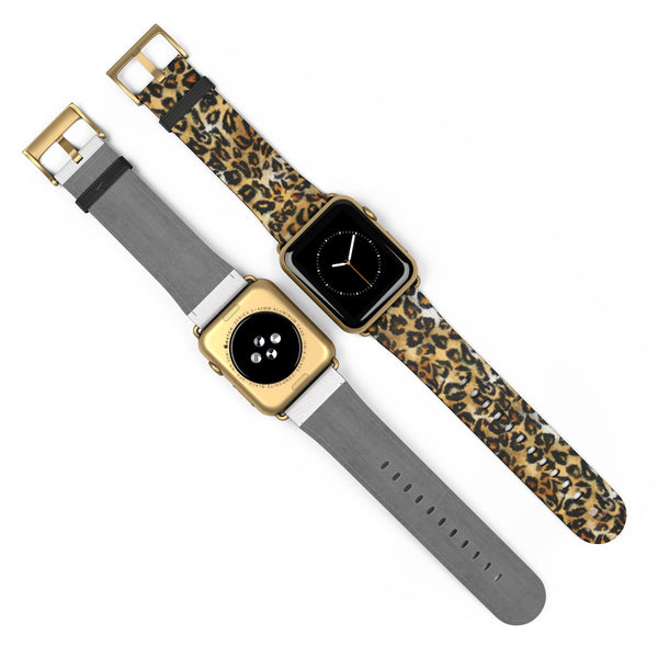 Brown Leopard Animal Print 38mm/42mm Watch Band For Apple Watch- Made in USA-Watch Band-Heidi Kimura Art LLC