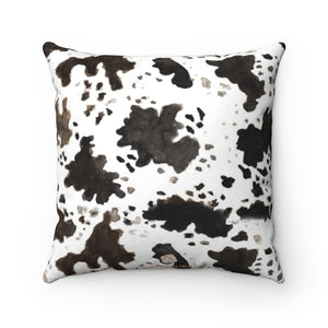 Cow Print Brown White Black 100% Double Sided Faux Suede Square Pillow Case-Pillow Case-14x14-Heidi Kimura Art LLC