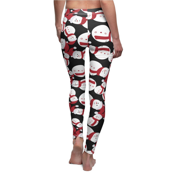 Black Red Fluffy Happy Cute Snowman Women's Christmas Premium Casual Leggings-Casual Leggings-Heidi Kimura Art LLC Black Snowman Leggings, Black and Red Fluffy Happy Cute Snowman Women's Christmas Premium Quality Best Fashion Casual Leggings - Made in USA (US Size: XS-2XL)
