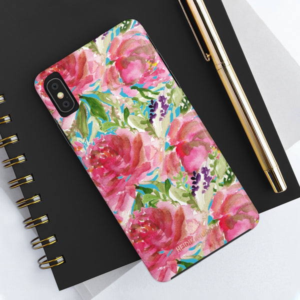 Blue Pink Rose Print Phone Case, Floral Print Case Mate Tough Phone Cases-Made in USA - Heidikimurart Limited 