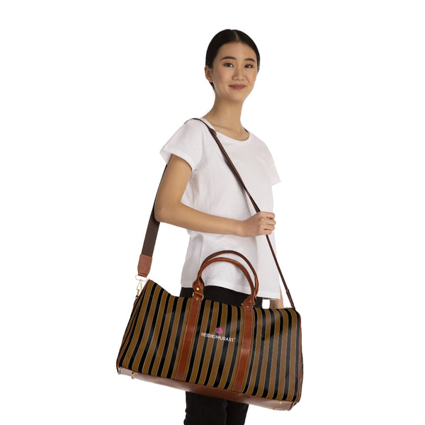 Brown Striped Waterproof Travel Bag