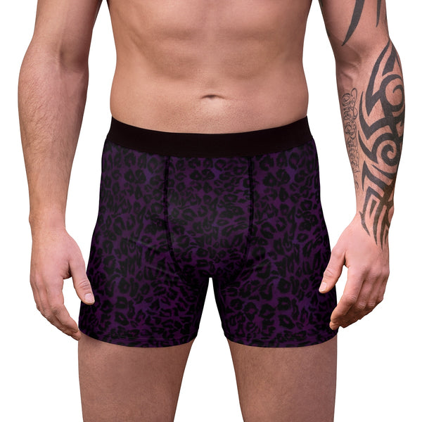 Purple Leopard Print Animal Premium Men's Boxer Briefs Underwear (US Size: XS-3XL)-Men's Underwear-Heidi Kimura Art LLC