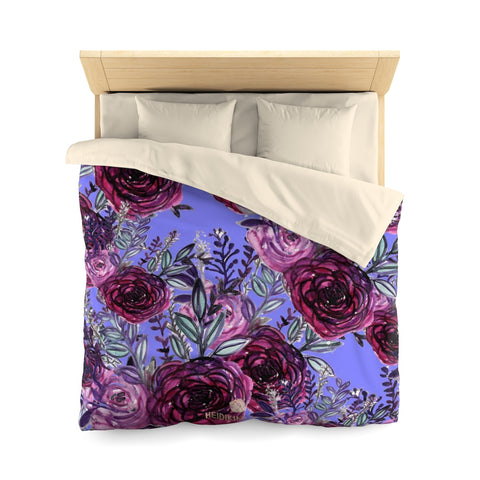 Purple Rose Floral Print Premium Microfiber Duvet Cover for Twin/Queen Bed-Duvet Cover-Queen-Cream-Heidi Kimura Art LLC