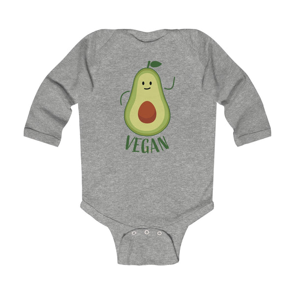 Cute Green Avocado Vegan Baby Boy/Girls Infant Kids Long Sleeve Bodysuit - Made in USA-Infant Long Sleeve Bodysuit-Heather-NB-Heidi Kimura Art LLC