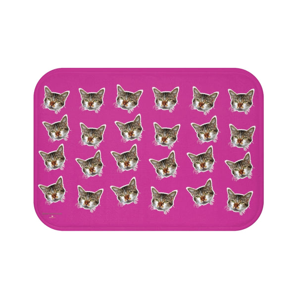 Hot Pink Cat Print Bath Mat, Premium Soft Microfiber Fine Bathroom Rug- Printed in USA-Bath Mat-Small 24x17-Heidi Kimura Art LLC